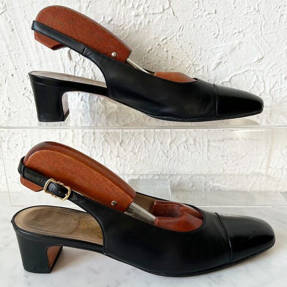 Salvatore Ferragamo Navy Blue Leather Cap Toe Slingback Delier in Box-9.5AAA - Picture 1 of 10